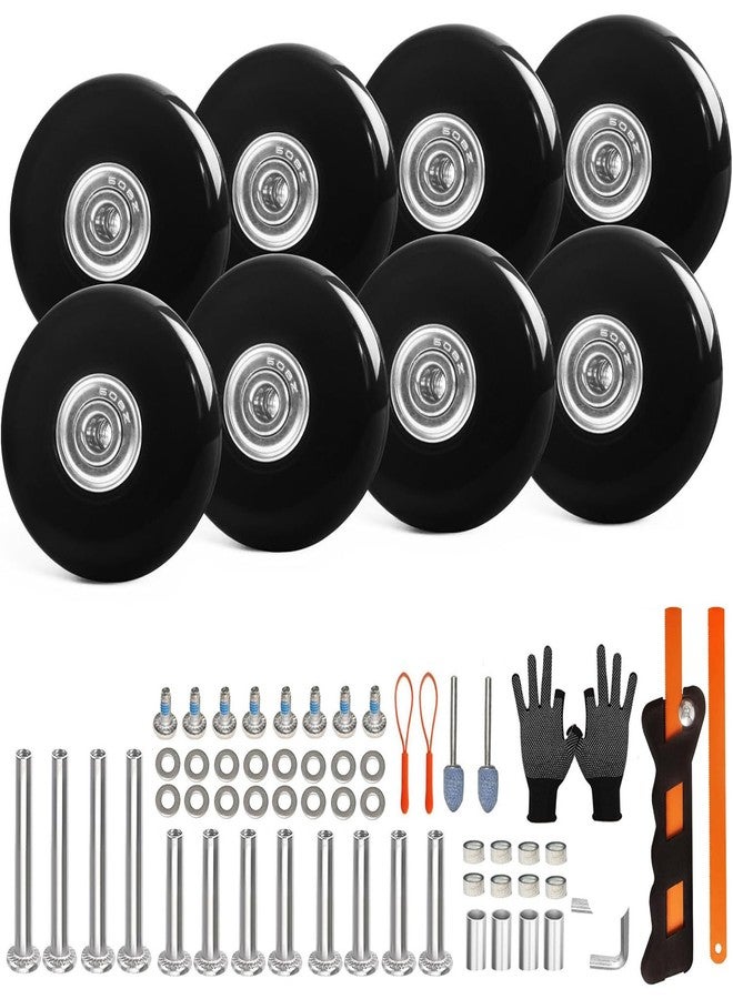 ASUNTOM Luggage Wheels Replacement 55x14mm, 8PCS Swivel Caster Wheels with Axles & Repair Kit, Precision Ball Bearings for Quiet Smooth Rolling, Fit for Suitcase, Travel Trolley Bag, Cart Dolly, Black - Image 1